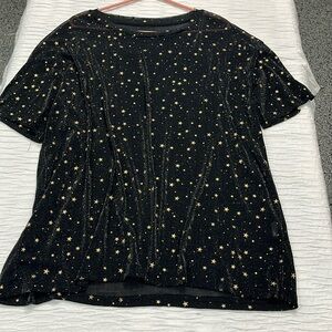 Sheer shirt black stretch women’s XL stars gold